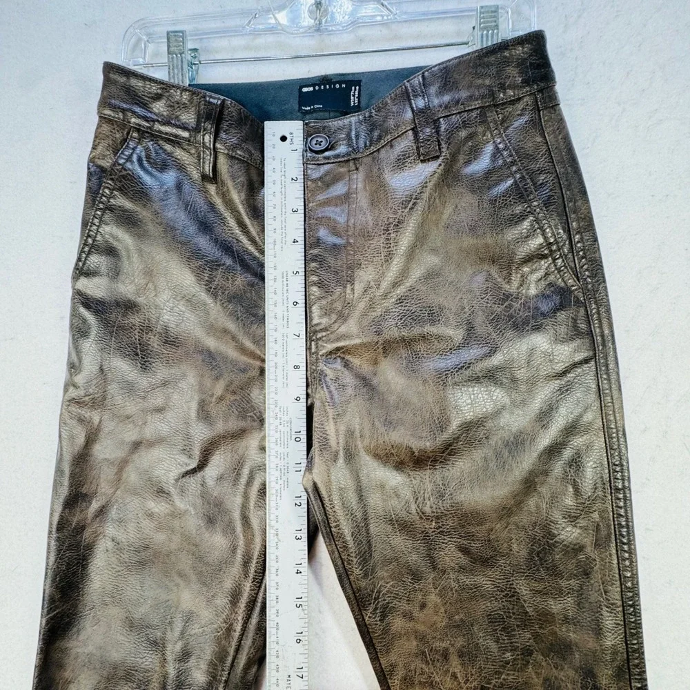 ASOS‎ DESIGN Faux Leather Trousers Mens W28 L32 Brown Distressed Rocker Grunge